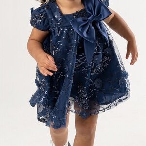 18 month girls formal Navy Blue Sequin Dress with Bow